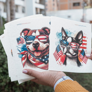 Eco-Friendly Swedish Dishcloths - Patriotic French Bulldog Set of 3 (Paper Towel Replacements)