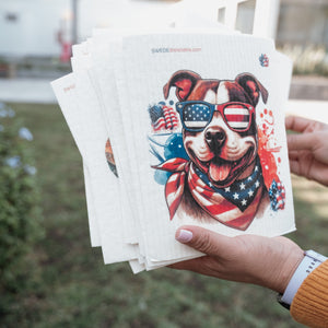 Eco-Friendly Swedish Dishcloths - Patriotic Pit Bull Set of 3 (Paper Towel Replacements)