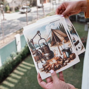 Eco-Friendly Swedish Dishcloths - Tent and Coffee Set of 3 (Paper Towel Replacements)