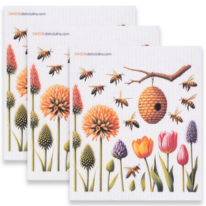 Eco-Friendly Swedish Dishcloths - Bees with Beehive Set of 3 (Paper Towel Replacements)