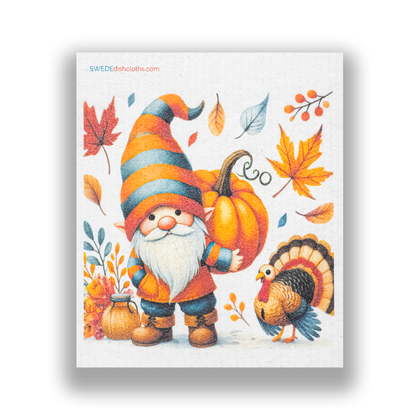 Eco-Friendly Swedish Dishcloths - Thanksgiving Gnome and Turkey