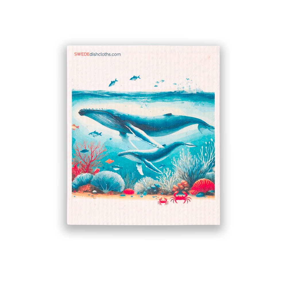 Eco-Friendly Swedish Dishcloths - Blue Whale with Calf (Paper Towel Replacement)