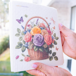 Eco-Friendly Swedish Dishcloths - Roses in Basket Set of 3 (Paper Towel Replacements)