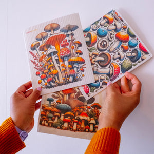 Eco-Friendly Swedish Dishcloths -Tall Mushrooms Set of 3 (Paper Towel Replacements)