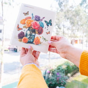 Eco-Friendly Swedish Dishcloths - Roses in Mason Jar Set of 3 (Paper Towel Replacements)