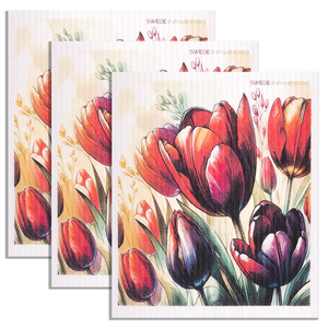 Eco-Friendly Swedish Dishcloths - Colorful Tulips Set of 3 (Paper Towel Replacements)