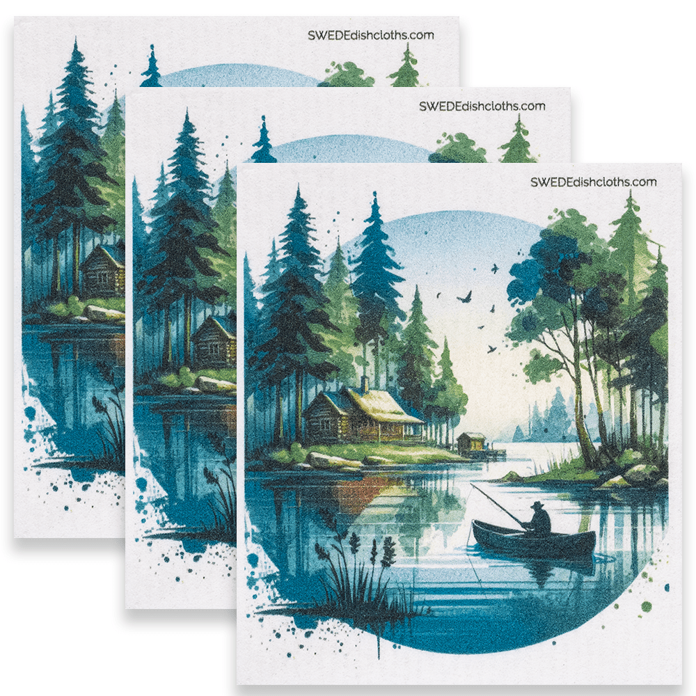 Eco-Friendly Swedish Dishcloths - Canoe Fisherman Set of 3 (Paper Towel Replacements) - SWEDEdishcloths.com