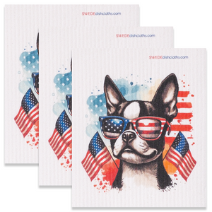 Eco-Friendly Swedish Dishcloths - Patriotic French Bulldog Set of 3 (Paper Towel Replacements)