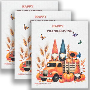 Eco-Friendly Swedish Dishcloths - Thanksgiving Gnome on Truck Set of 3