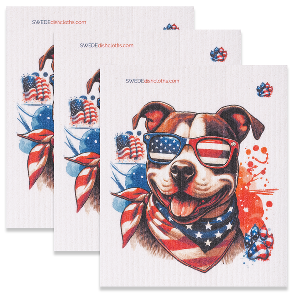 Eco-Friendly Swedish Dishcloths - Patriotic Pit Bull Set of 3 (Paper Towel Replacements)