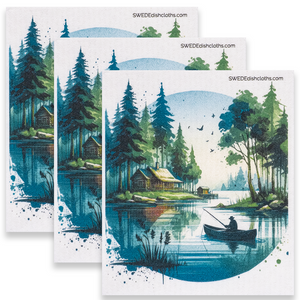 Eco-Friendly Swedish Dishcloths - Canoe Fisherman Set of 3 (Paper Towel Replacements)