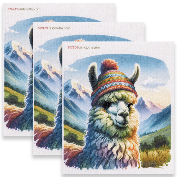 Eco-Friendly Swedish Dishcloths - Yellow Llama Set of 3 (Paper Towel Replacements)