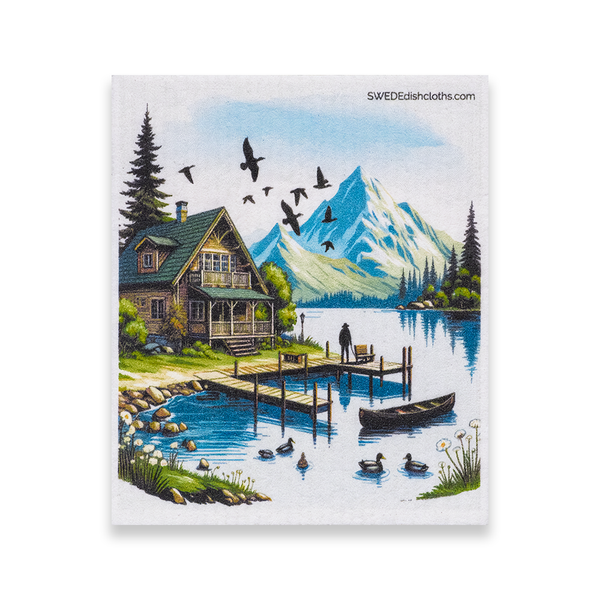 Eco-Friendly Swedish Dishcloths - Cabin on Lake (Paper Towel Replacement)