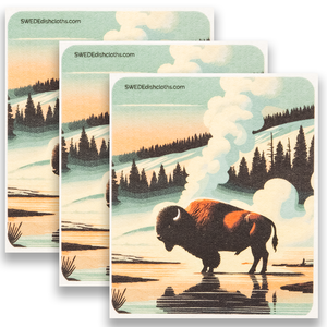 Eco-Friendly Swedish Dishcloths - Bison near Guyser Set of 3 (Paper Towel Replacements)