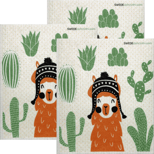 Orange Llama Set of 3 Swedish Dishcloths