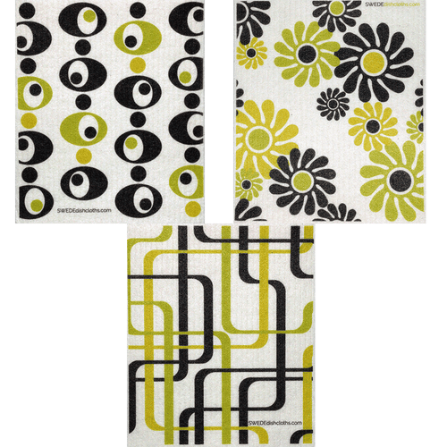 Modern Patterns Set of 3 cloths (One of each design) Swedish Dishcloths