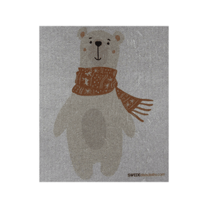 Winter Bear on Gray ONE each Swedish Dishcloth | ECO Friendly Absorbent Cleaning Cloth | Reusable Cleaning Wipes