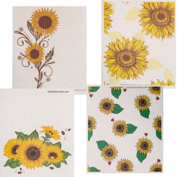 Swedish Dishcloth (Mixed Sunflowers) Set of 4 (One of each design) Paper Towel Replacements | Swededishcloths