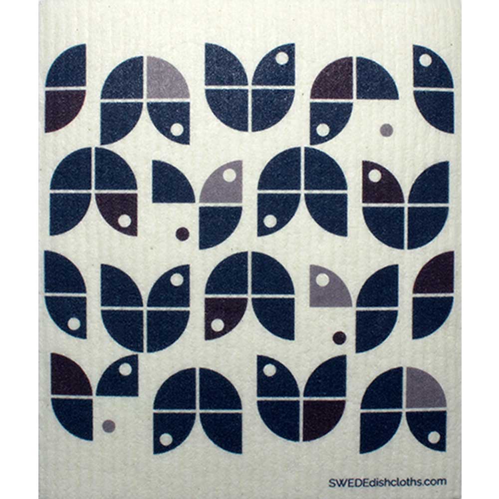 Geometric Flowers Purple on White One cloth Swedish Dishcloths | ECO Friendly Absorbent Cleaning Cloth