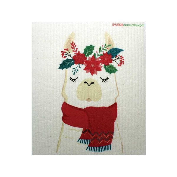 Winter Llama One Swedish Dishcloth | ECO Friendly Reusable Absorbent Cleaning Cloth