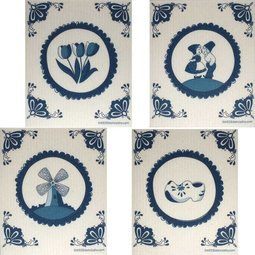 Swedish Dishcloths Dutch Designs Set of 4 cloths (one of each design)  Eco Friendly Absorbent Cleaning Cloth