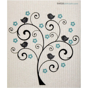 Bird And Flower Tree Single Swedish Dishcloth - 1