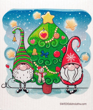 Christmas Two Gnomes Single Cloth | ECO Friendly Absorbent Cleaning Cloth - SWEDEdishcloths.com