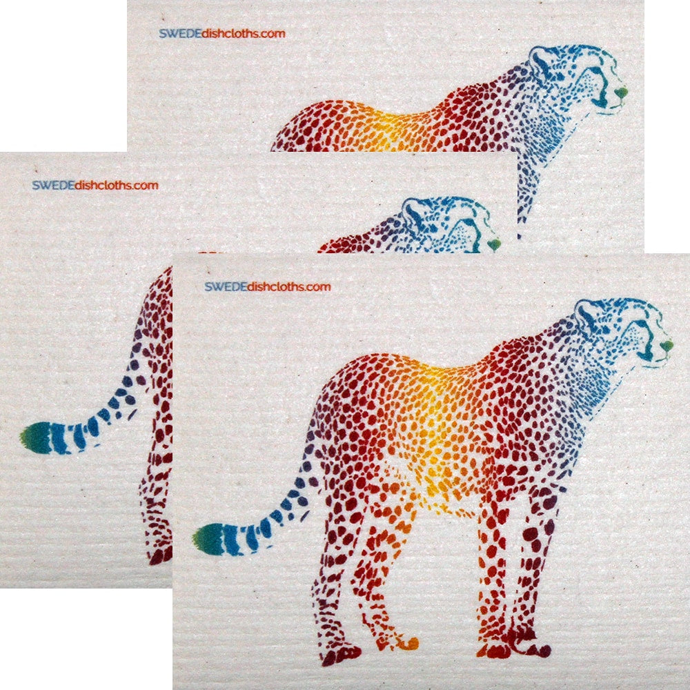 Colorful Cheetah Set of 3 each Swedish Dishcloths