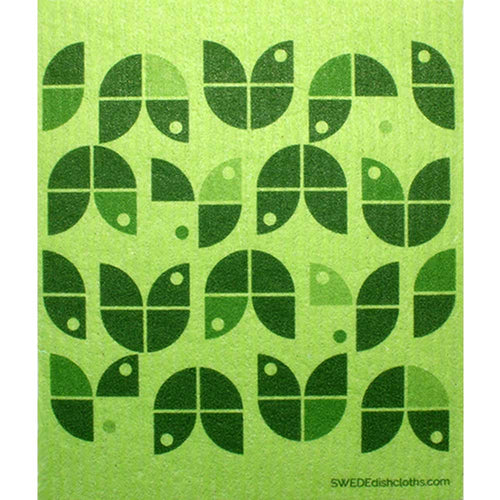 Geometric Flowers Green on Green One cloth Swedish Dishcloths | ECO Friendly Absorbent Cleaning Cloth - SWEDEdishcloths.com
