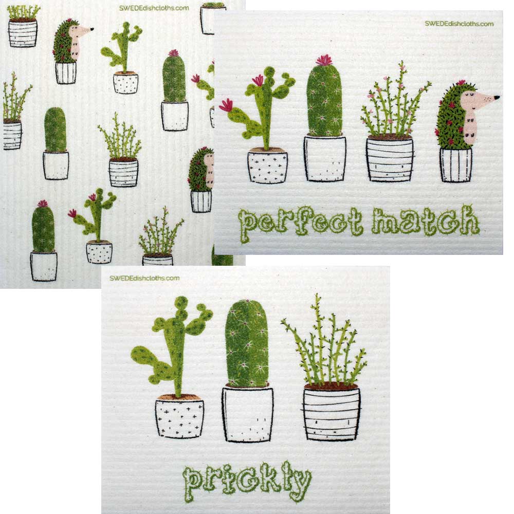 Mixed Cactus Set of 3 cloths (One of each design) Swedish Dishcloths ECO Absorbent Cleaning Cloth - SWEDEdishcloths.com