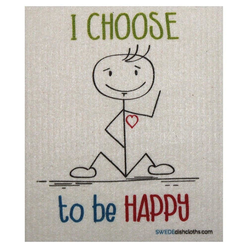 StickMan Sayings Choose to Be Happy One Swedish Dishcloths | ECO Friendly Absorbent Cleaning Cloth | Reusable Cleaning Wipes - SWEDEdishcloths.com
