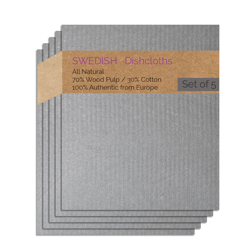Swedish Dishcloth 5 Pack (Gray Color) Paper Towel Replacements | Swededishcloths - SWEDEdishcloths.com