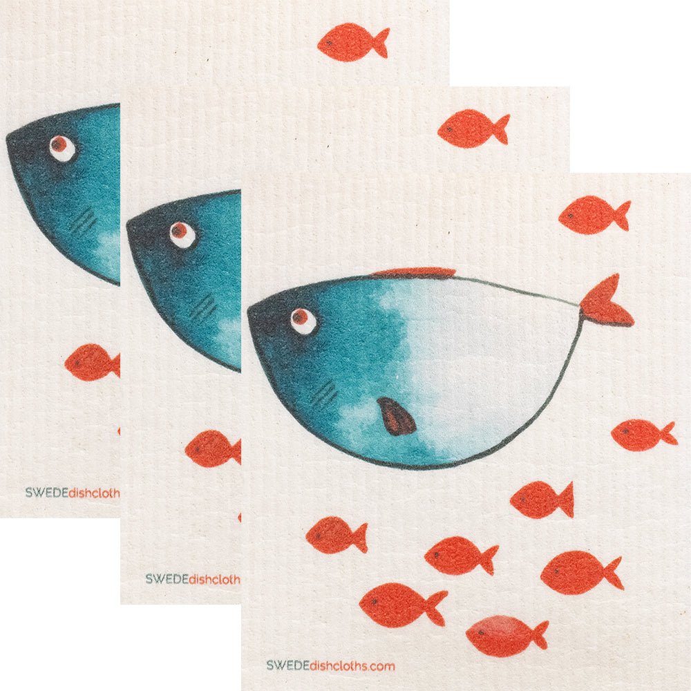 Swedish Dishcloth Blue Fish Momma Set of 3 Sponge cloths - SWEDEdishcloths.com