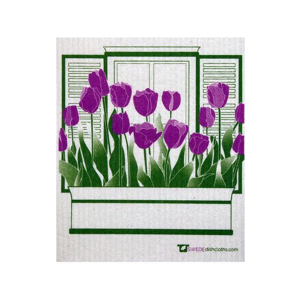 Swedish Dishcloth One Swedish Dishcloth With Purple Tulips Pattern - 1