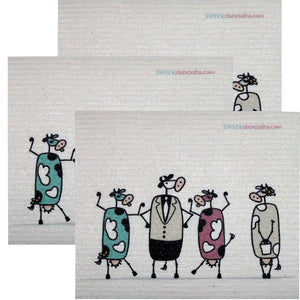 Swedish Dishcloth Set of 3 each Swedish Dishcloths Fun Cows Chatting Design