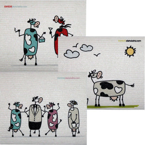 Swedish Dishcloth Set of 3 each Swedish Dishcloths Mixed Fun Cows Design