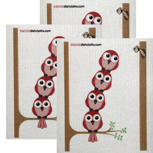 Swedish Dishcloth Set of 3 each Swedish Dishcloths Redbirds in Tree Design