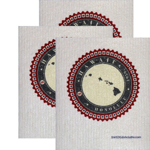 Swedish Dishcloth Set of 3 each Swedish Dishcloth Badge Design - Hawaii - SWEDEdishcloths.com