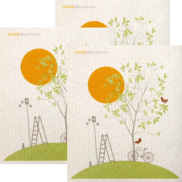 Swedish Dishcloths Tree and Bike Design / set of 3 each swedishdishcloth